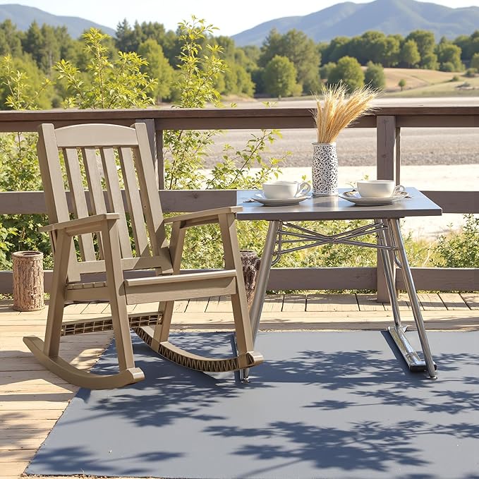 Devoko PP Material Rocking Chair Outdoor Indoor All Weather High Back Patio Rocker for Adult Heavy Duty Rocking Chair for Patio Backyard Porch Garden (Heavy Duty, Light Brown)