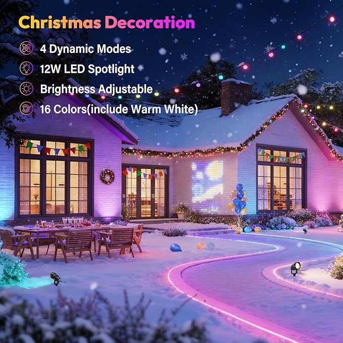 Halloween Christmas Spotlight Outdoor Color Changing Landscape Spotlights,12W RGBW LED Outdoor Spot Lights for Yard Garden Decor,Waterproof 110V Plug in Landscape Lighting with Remote,2 Packs