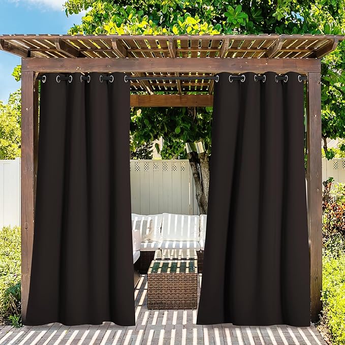 NICETOWN 2 Panels Outdoor Curtains for Patio Waterproof, Thermal Insulated Rustproof Grommet Blackout Outdoor/Indoor Window Treatment Privacy Protect for Landscape, W52 x L108, Brown