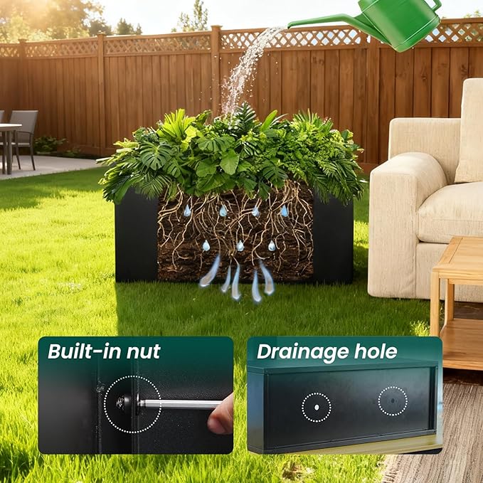 Galvanized Steel Metal Planter Rectangular Indoor 32" L x 16" W x 16" H Black Planter Box Large Outdoor Planters Steel Commercial Residential for Patio, Garden