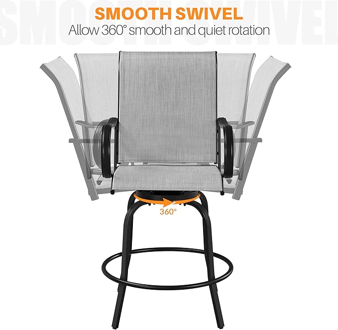 Yaheetech Patio Swivel Barstools Outdoor Chairs Set of 4, High Bistro Stools Outdoor Furniture, All-Weather Patio Stools for Outside, Beach, Lawn, Poolside and Garden, Black/Light Gray