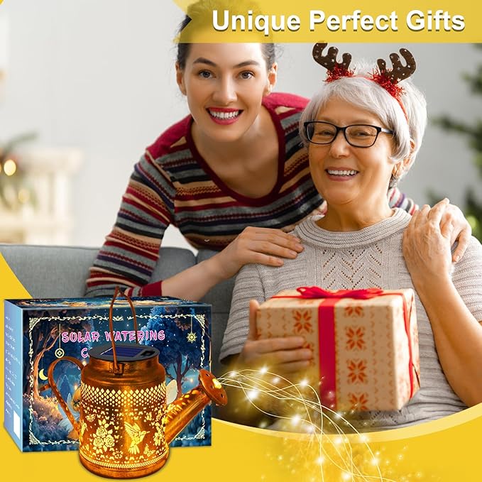 2 Pack Solar Lanterns Outdoor Waterproof,Hummingbird Watering Can Garden Decor,Hanging Solar Path Lights Yard Art,Outside Patio Decorations Gardening Christmas Gifts for Mom Grandma Women (Warm White)