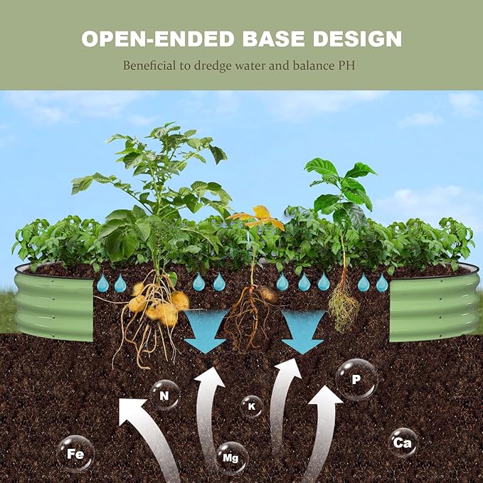 Raised Garden Bed, 8x4x1ft Galvanized Outdoor Planter Beds with Safety Edging and Gloves, Oval Metal Planter Box for Gardening Vegetables Flowers Herb-Green