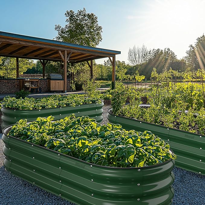 Raised Garden Bed Kit, 5x2x1 ft Galvanized Planter Box Outdoor with Safety Edging, Large Metal Raised Beds for Gardening Vegetables Flower Fruits (Moss Green)