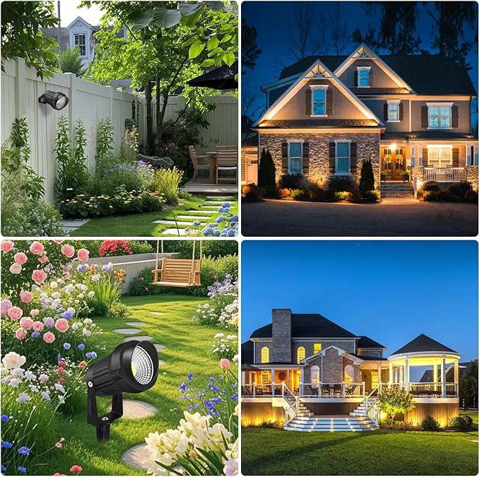 12W LED Landscape Lights Low Voltage, 3000K Warm White 12V AC/DC Waterproof Outdoor Spotlights, IP65 Garden Pathway Lights with 12 Spike Stands for Tree Garden Yard Pathway (12 Pack)