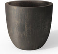 Kante 14 Inch Dia Round Concrete Planter, Indoor Outdoor Large Plant Pot with Drainage Hole and Rubber Plug for Home Patio Garden, Oil Rubbed Bronze