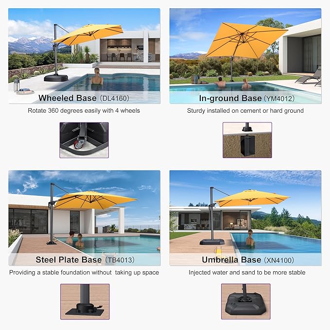 PURPLE LEAF 8' X 8' Patio Umbrella for Pool 7' High Offset Outdoor Cantilever Umbrella Swimming Pool Umbrella with 360°Rotation for Poolside Yellow