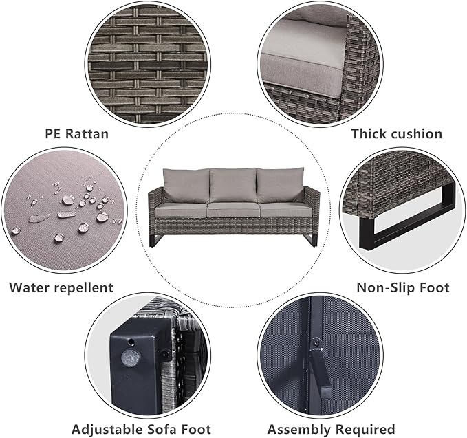 Belord Wicker Patio Furniture 5 Piece Outdoor Sofa Set, Oversize Outdoor Dining Chairs with Rattan Ottomans, Conversation Sets Patio Furniture Come with Removable Washable Cushion Grey