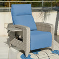 Upgraded Outdoor Recliner Chair, Reclining Patio Chairs with Adjustable Back up to 150°Lay Flat and Extended Footrest, Wicker Recliner Chairs with Flip Table and Removable Olefin Cushion