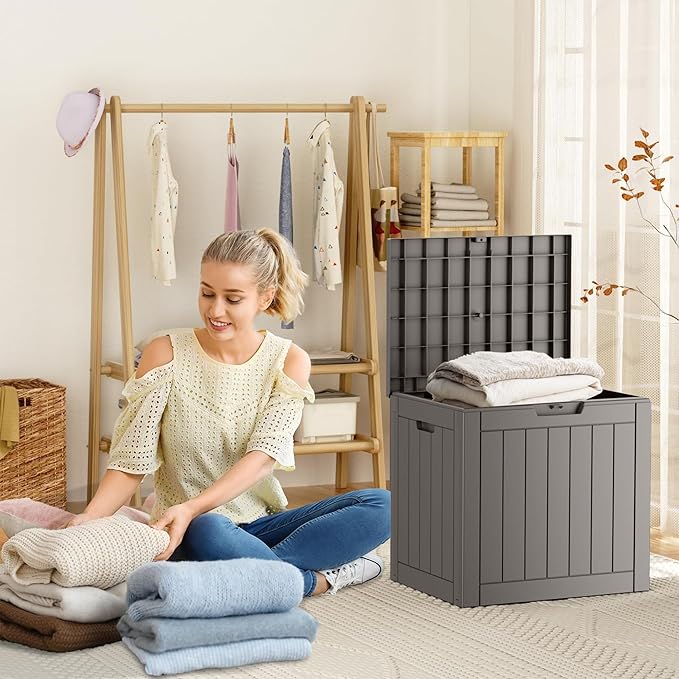30 Gallon Waterproof Outdoor Storage Box,Resin Deck Box,Lockable Outside Storage Box Container for Patio Furniure,Garden Tools (30 Gallon,Grey)
