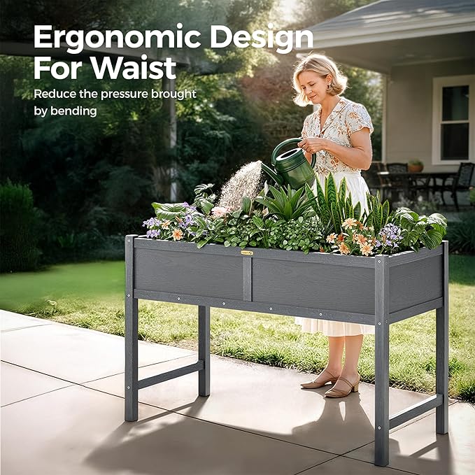TT Nature HDPE Raised Garden Bed with Legs, Outdoor Elevated Planter Box for Vegetables, Herbs & Flowers, Weather-Resistant Raised Garden Beds for Patio, Balcony & Backyard Gardening