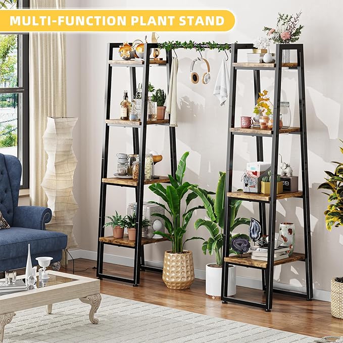 Simple Trending Plant Stand Indoor with Grow Lights, 4 Tier Large Hanging Plant Shelf for Plants Multiple, Metal Ladder Display Holder for Home Patio, Black