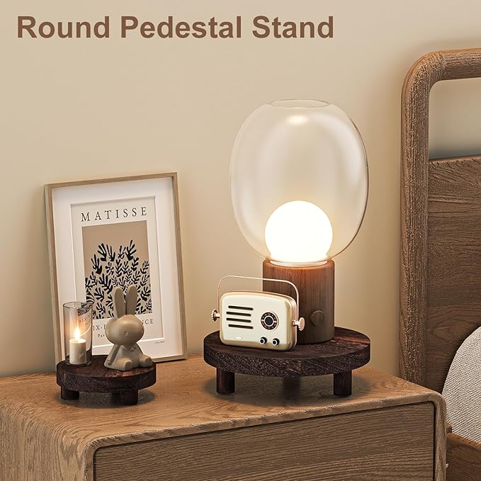 Wood Plant Stand Indoor Outdoor, 12/10/8/6" Round Wood Riser for Decor, Wooden Stool Display Stand Flower Pot Holder Small Planter Tray Modern Potter Decorative for Desktop Counter Room