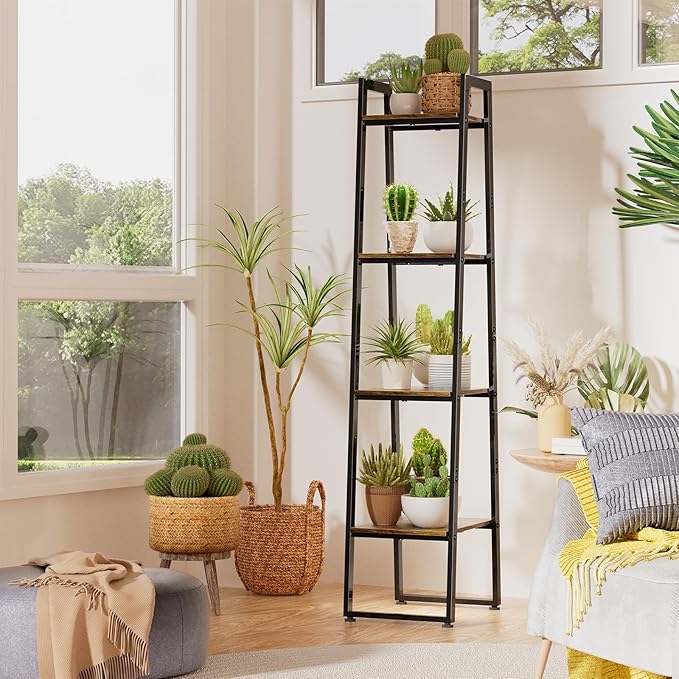 Simple Trending Tall Plant Stand Indoor with Grow Lights, 4 Tier Metal Plant Shelf for Multiple Flower Planter, Heavy Duty Ladder Plant Display Holder for Home Patio, Black