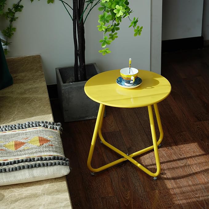Elevon E-Coated Steel Side Table Weather Resistant Outdoor 17.5” Round End Table Accent Table for Bistro Balcony