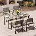 Outdoor Dining Set for 4, Aluminum Patio Table and Chairs Set with Umbrella Hole, 5 Piece HDPS Outdoor Furniture Set for Patio, Garden (Gray)
