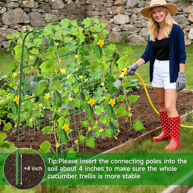 Cucumber Trellis for Raised Bed, U-Shape Garden Trellis for Climbing Plants Outdoor, Metal Arch Trellis for Vegetables, Plant Support for Tomato, Pea, Zucchini(31.5" L×30" W×47.2" H-Small)