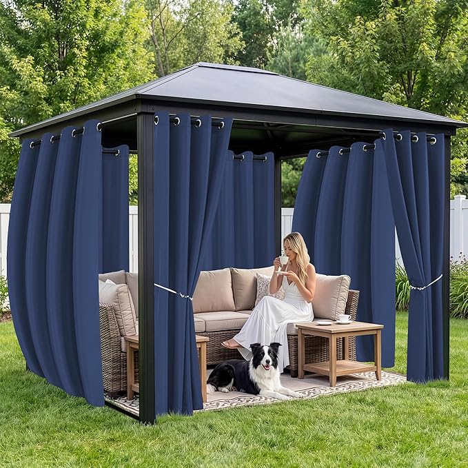 Outdoor Curtains for Patio Waterproof 6 Panels - Windproof, Privacy, Weatherproof Outside Drapes for Gazebo Pergola Porch, Grommet Top and Tab Bottom, 54x95 Inch, Navy