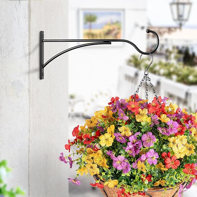 11 Inch Heavy Duty Plant Hangers Outdoor, Metal Plant Brackets for Hanging Baskets, Plant Wall Hooks for Bird Feeders, Wind Chimes & Lanterns, Premium Metal Hooks Matte Black, 30lbs Capacity