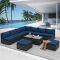 NICESOUL 11 Piece High-End Outdoor Furniture Set, 29.3'' High Back XL Big Size Wicker Patio Sectional, Wide Deep Comfy Conversation Sofas for Garden Deck Backyard Porch, 2 Color Cushion Navy & Grey