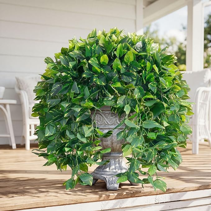 Faux Outdoor Plants Fake Hanging Plants for Outdoors Outside Decorations, 2 Pcs Green Faux Pothos Plant Vines Realistic UV Resistant Artificial Greenery for Planters Porch Garden Yard Front Door Patio