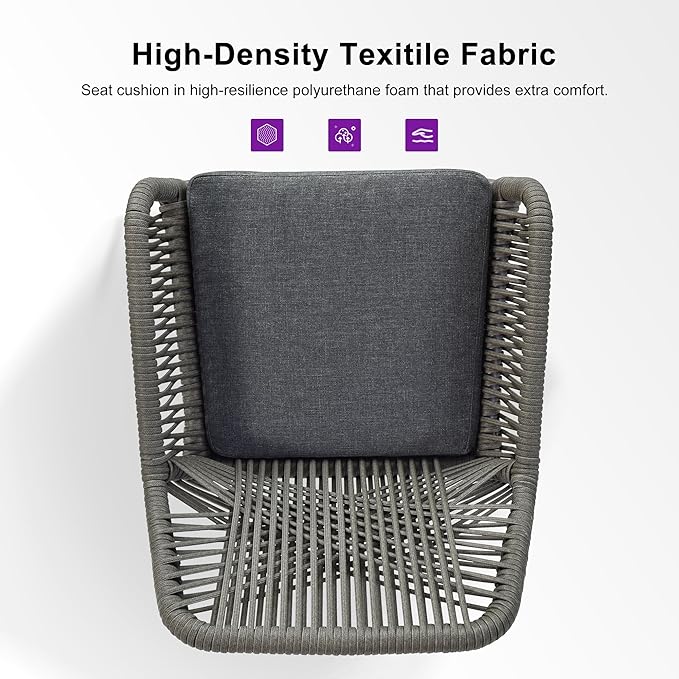 PURPLE LEAF Outdoor Wicker 29" Bar Stools Set of 2, Boho Patio Bar Height Chair with Cushion and Back for Outdoor and Indoor, Garden, Patio, Smoke Grey