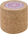 Wimarsbon Round Pouf Ottomans, Handwoven Natural Water Hyacinth Seagrass Pouffe,Outdoor Rattan Stool Accent Seat, Bohemian Coastal Home Decor (18inch Natural Cattail-Boho 4)