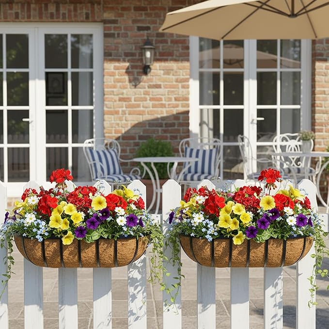36 Inch Railing Planter Window Box Deck Balcony Rail Planter with Coco Liner Metal Wall-Mounted Coconut Liner Planters Basket Horse Trough Planters for Outdoor Balcony Porch Fence Patio (2 Pack)