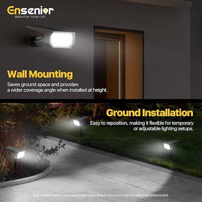 Ensenior Solar Spotlights Outdoor, 56 LEDs Brightness Adjustable 6500K LED Solar Garden Lights, Halloween Christmas Landscape Lighting for Flag/Yard/Pathway, IP65 Waterproof - 6 Pack