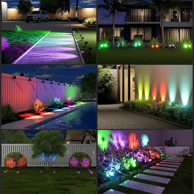 T-SUN Solar Spotlights, 2-in-1 RGB Solar Landscape Spotlights Outdoor Waterproof, Auto ON/Off Dual Head LED Lights for Garden, Yard, Halloween, Christmas Decor(RGB)