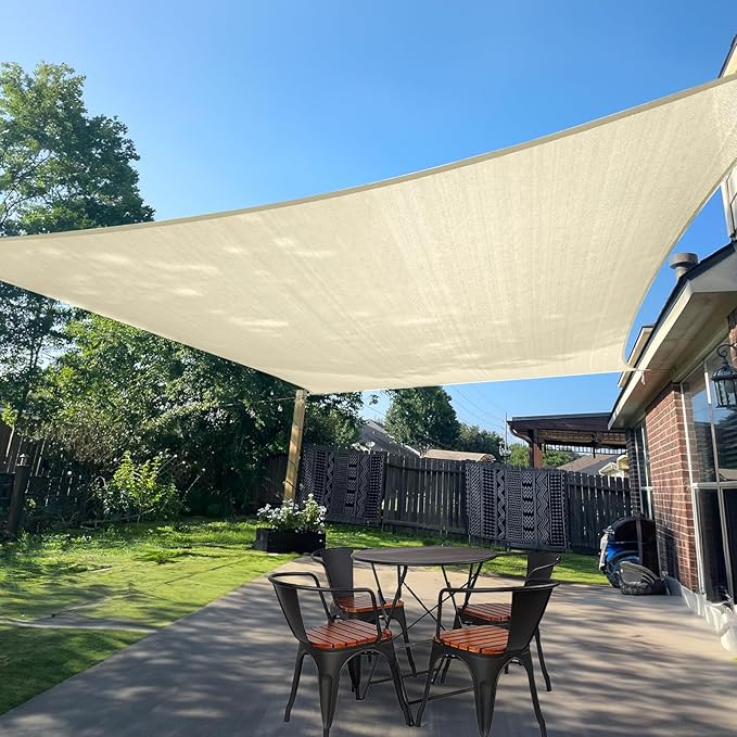SUNLAX Sun Shade Sail 7' x 10' Butter Cream Rectangle Canopy Sail Shade Cover UV Block Permeable Sunshade Outdoor for Patio Backyard Deck Pergola (We Make Custom Size)