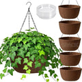 T4U Hanging Planters for Outdoor Plants, 10 Inch 6 Pack Fabric Hanging Baskets with Drainage Tray, Decorative Hanging Pots for Plants Outdoor Patio Porch Garden Use（Brown）
