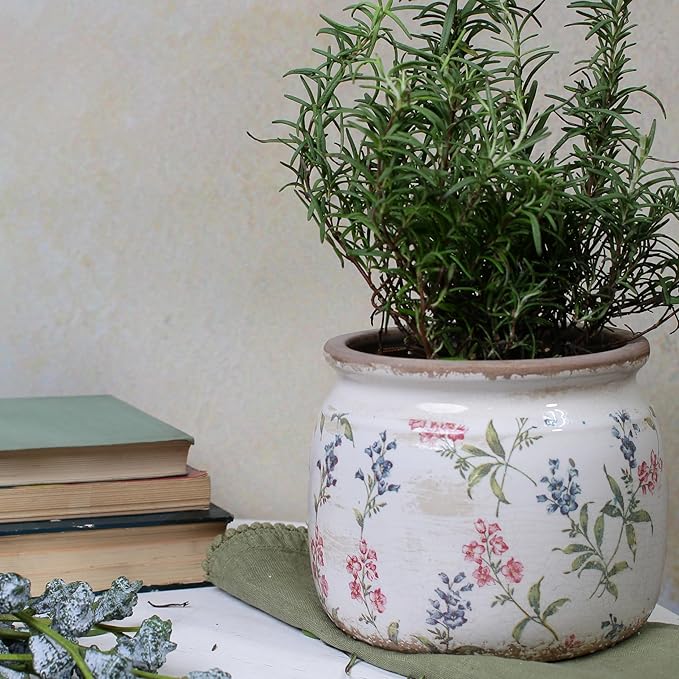 Flower Pots, Vintage Ceramic Planters for Indoor Plants, 6.29'' Plant Pots with Drainage, French Country Lavender Vase & Planters, Antique Home Room Decor, Gardening & Housewarming Gifts