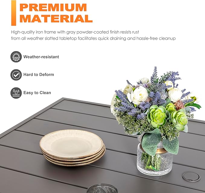NUU GARDEN 7-Piece Outdoor Dining Set for 6, 61'' x 37'' Rectangle Metal Table with Umbrella Hole & 6PCS Textilene Swivel Chairs, All-Weather Patio Outdoor Furniture for Porch Backyard Garden Poolside