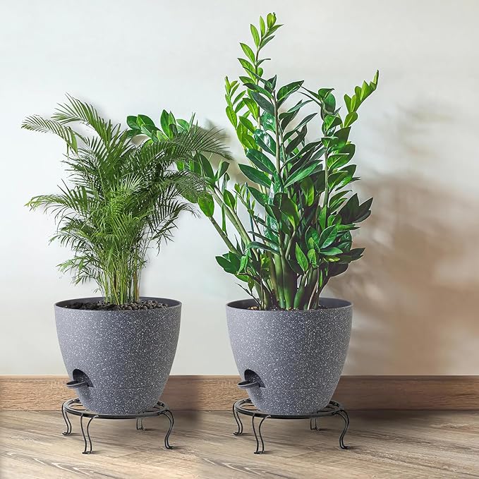 12inch 2Pack Large Self Watering Planters, Plastic Plant Pots with 60oZ Removable Deep Reservoir and Multi Mesh Drainage Holes for Indoor Outdoor Garden Plants and Flowers, Grey Speckles