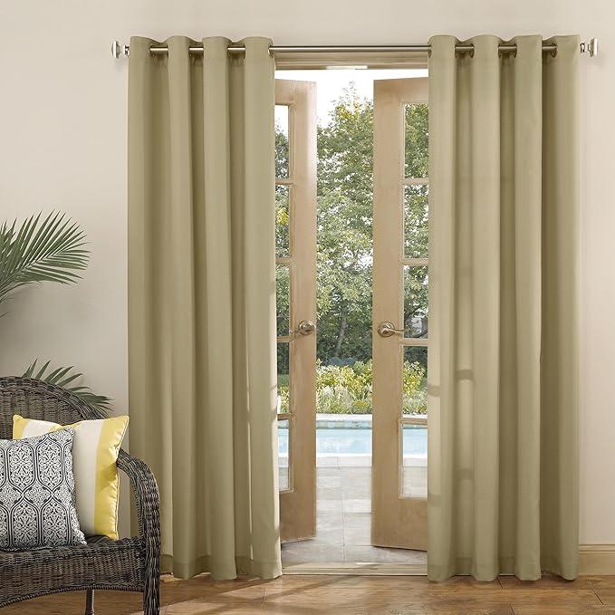 Sun Zero Marina Indoor/Outdoor UV Protectant Energy Efficient Grommet Curtain Panel, 54" x 108", Khaki