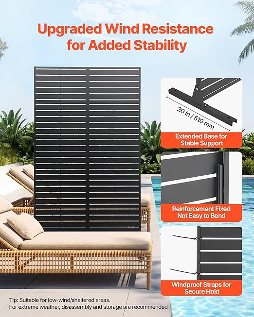 VEVOR Metal Privacy Screen, 44" W x 72" H Freestanding Modern Privacy Fence, Garden Divider Panel with Extended Base & Reinforcement Fixed, Freestanding Outdoor Divider for Garden, Indoor, Courtyard
