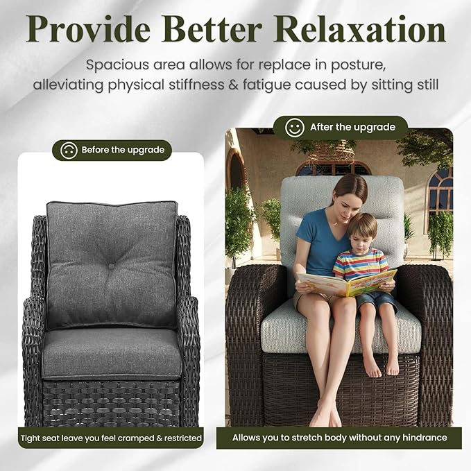 LayinSun Oversized Wicker Outdoor Swivel Glider Recliner with Adjustable Backrest & Footrest, Patio Reclining Lounge Chair