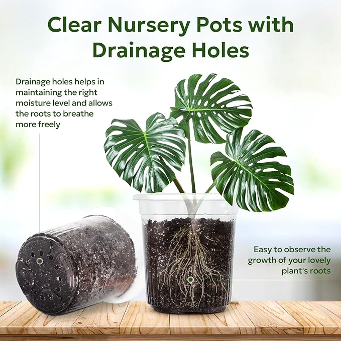 30 Packs 1 Gallon Reinforced Clear Nursery Pots with Drainage Holes, 7 Inch Transparent Plastic Plant Pot Seedling Planter for Vegetable Propagation, Root Cutting, Seed Starting