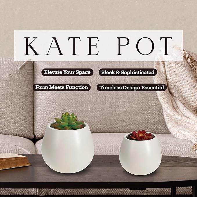 Kate Sleek Matte White Plant Pot Indoor, 5 Inch Pot for Plants, Lightweight, Minimal Style, Tabletop Decorative Garden Pot at Living Room, Work Desk, Ceramic Planter for Indoor Plants, Faux Flower