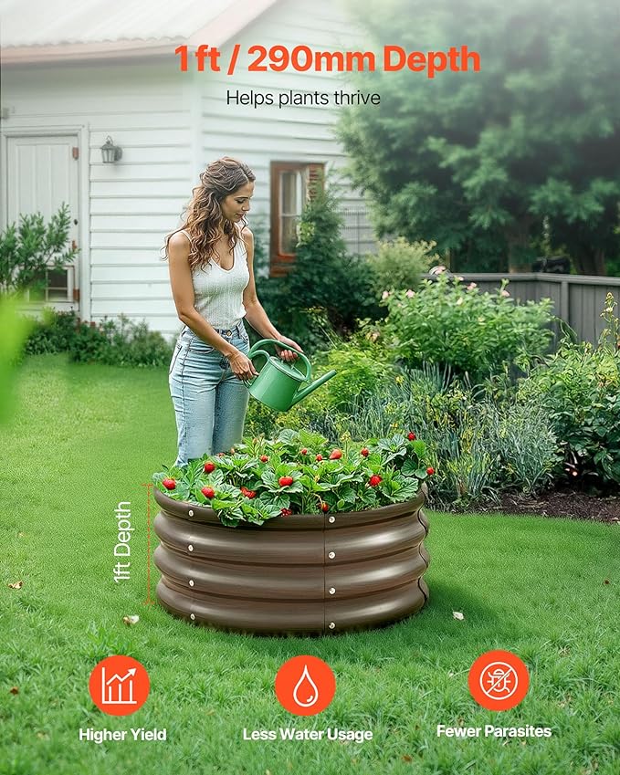 VEVOR 3 Pcs 2x2x1ft Round Galvanized Raised Garden Bed Kit, Outdoor Metal Raised Beds for Gardening Vegetables, Easy Assembly Garden Planter Box for Flowers Fruits with Open Base