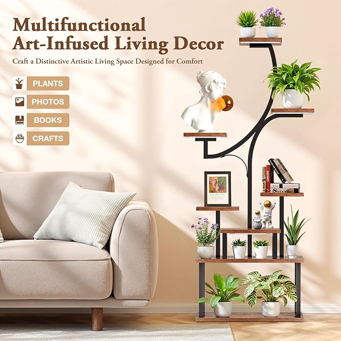 [2026 New Upgraded] Plant Stand Indoor with 4 Grow Lights & 3 Colors, 8 Tiered Corner Plant Shelf, 63" Tall Plant Stands for Indoor Plants Multiple, Metal Flower Display Shelves Holder for Home