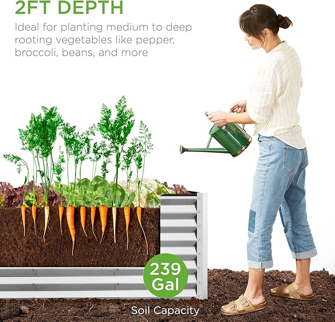 Best Choice Products 8x2x2ft Raised Outdoor Metal Garden Bed, Deep Root Box Planter for Vegetables, Flowers, Herbs, 240 Gallon Capacity, 100% Non Toxic Materials - Galvanized