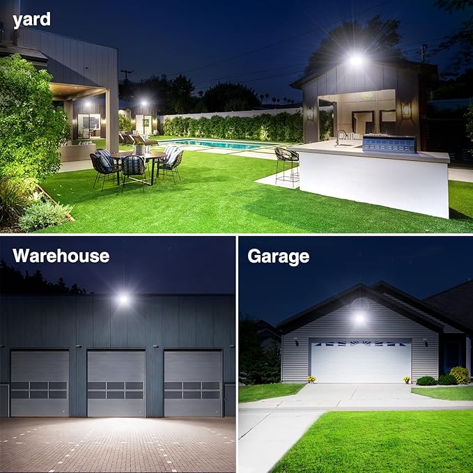 Onforu 80W Flood Lights Outdoor, 8000lm Bright LED Work Light with Plug, 6500K Daylight White LED Flood Lighting, IP66 Waterproof Security Yard Lights for Garage Stadium 4 Pack