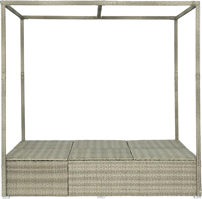 Harper & Bright Designs Adjustable Outdoor Sun Lounger with Canopy,Multi-Position Recline Patio Chair with Removable Cushion,Weather-Resistant Rattan Chaise Lounge for Poolside,Garden & Terrace,Beige