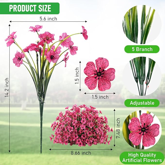 22 Pack Artificial Flowers for Outdoor Indoor Fake Plants, Faux Silk Flowers for Outdoors Outside Front Porch Hanging Planter Window Box Garden Spring Decoration(Multi-Colour)