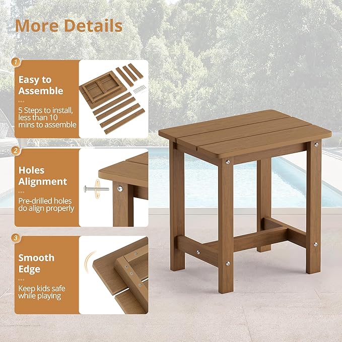 LUE BONA Outdoor Side Table, HDPS Small Outdoor Table, Adirondack Side Table, Outside End Table for Patio, Porch, Deck, Pool, Weather Resistant/Easy Maintenance/Indoor or Outside Use, Brown