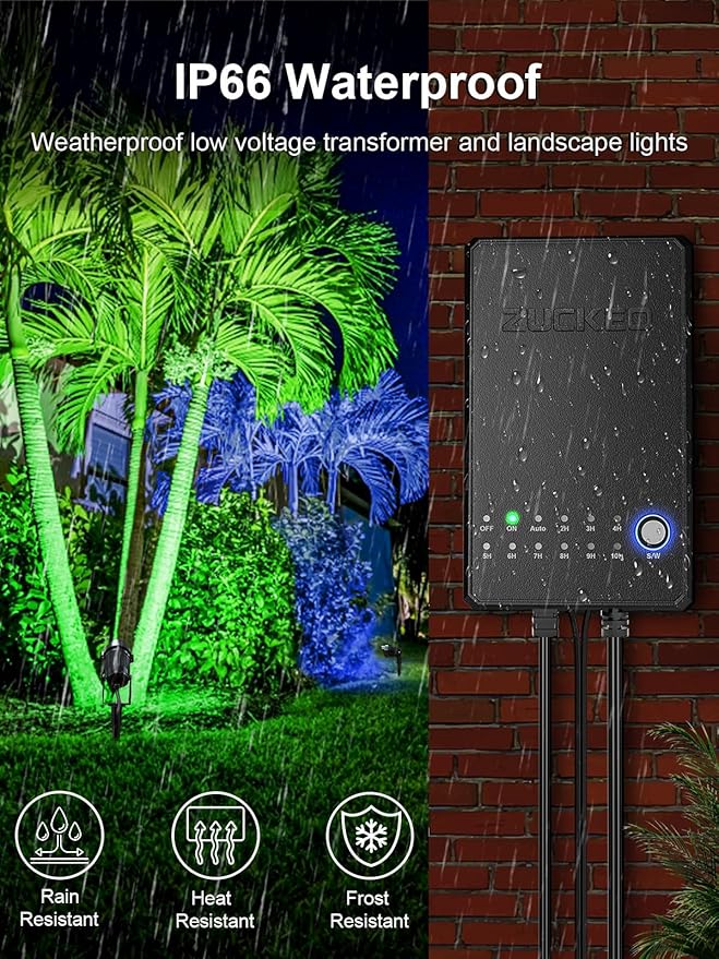 ZUCKEO All-in-One RGBW Landscape Lighting Kit, 5W Color Changing Low Voltage Landscape Lights with Transformer and 80FT Wire, LED Multi-Color Landscape Spotlights for Holiday Yard Garden House, 8Pack