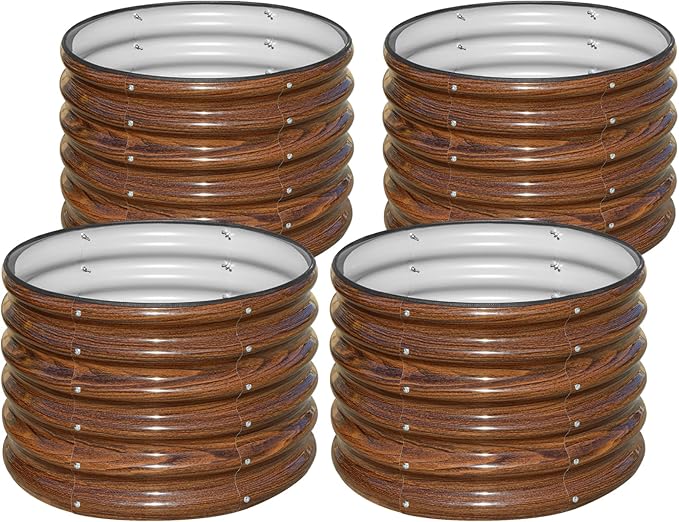 SnugNiture Raised Garden Bed, 4 PCS 2×2×1.5ft Round Galvanized Outdoor Planter Box, 17" Tall Deep Metal Garden Bed Kit for Planting Vegetables, Fruits, Flowers, Brown