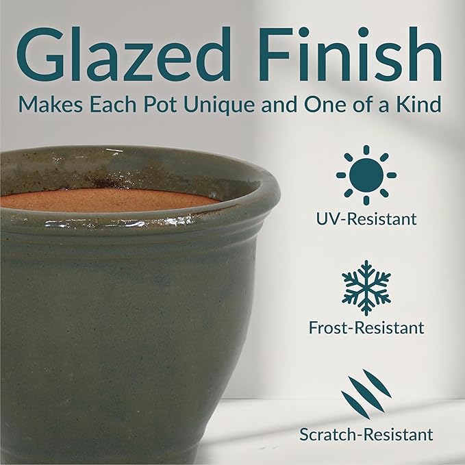 Sunnydaze Round Ceramic Planter - Set of 2 Indoor or Outdoor Plant Pots with Drainage Hole - Studio - 9" - Gray Glaze